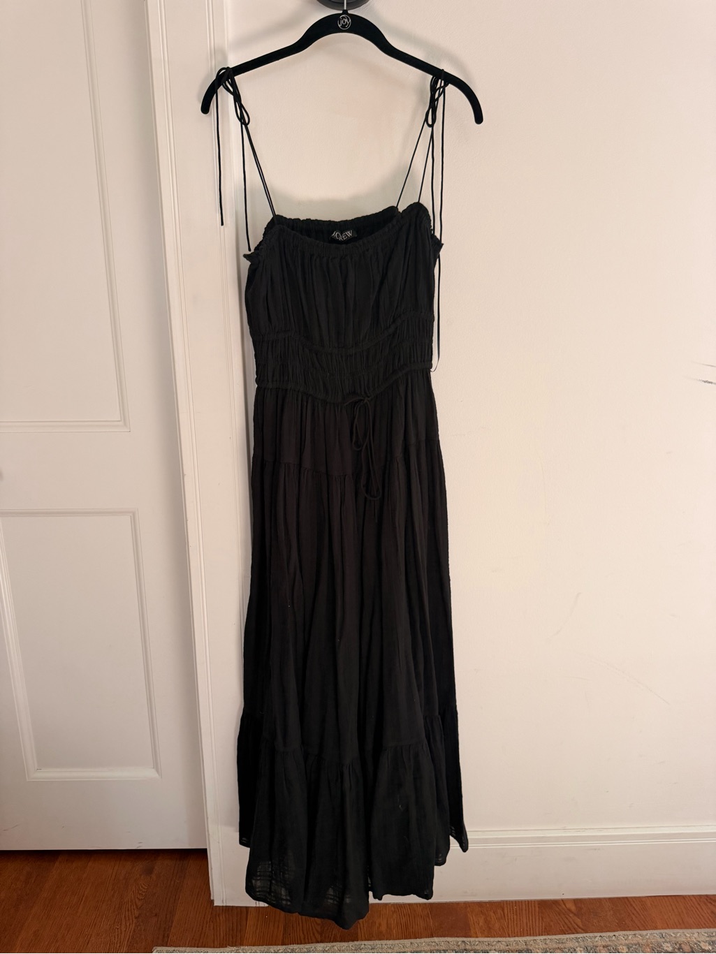 J. Crew Black Smocked Maxi Dress With Tie Straps